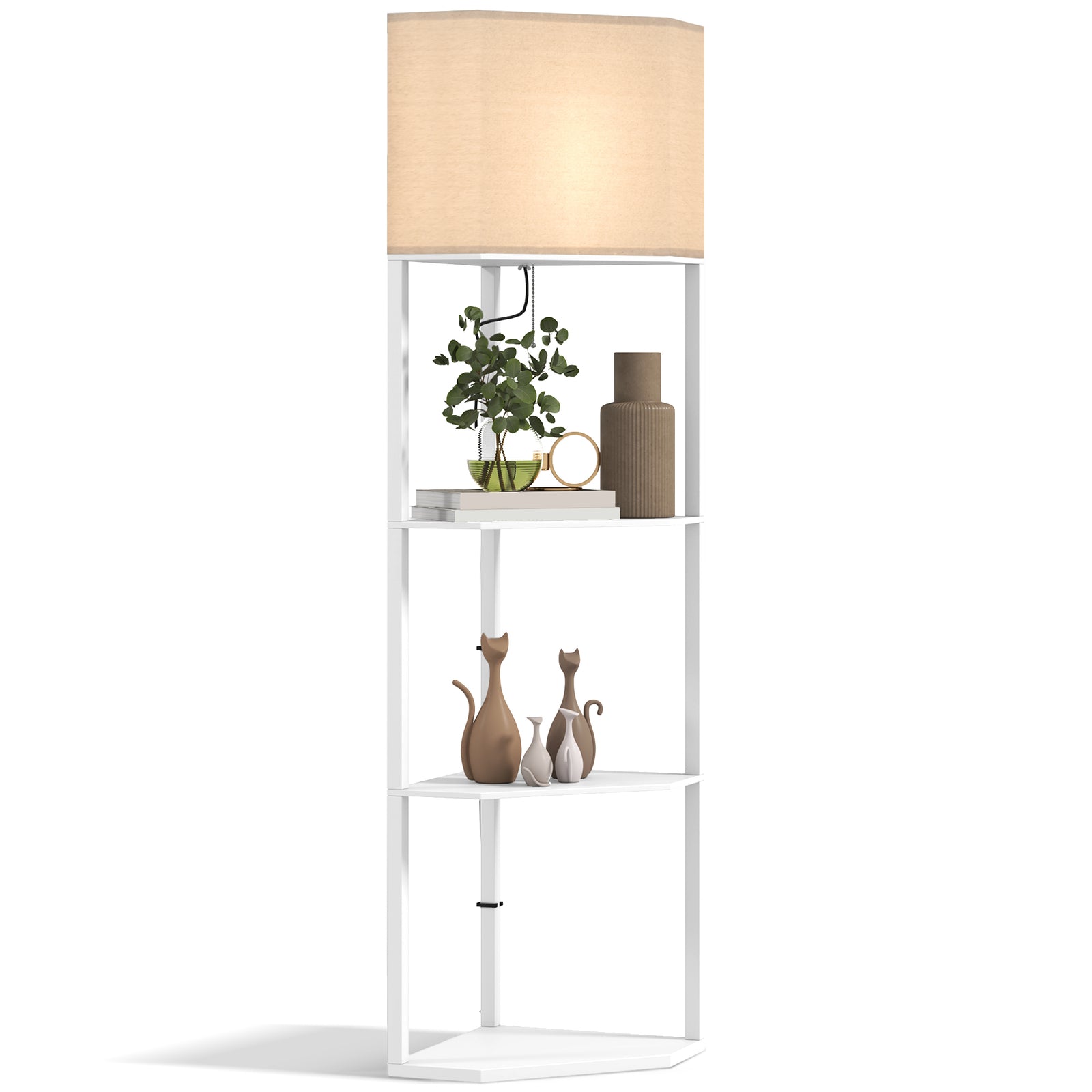 Corner Modern Floor Lamp With Shelves For Living Room | One Size | White