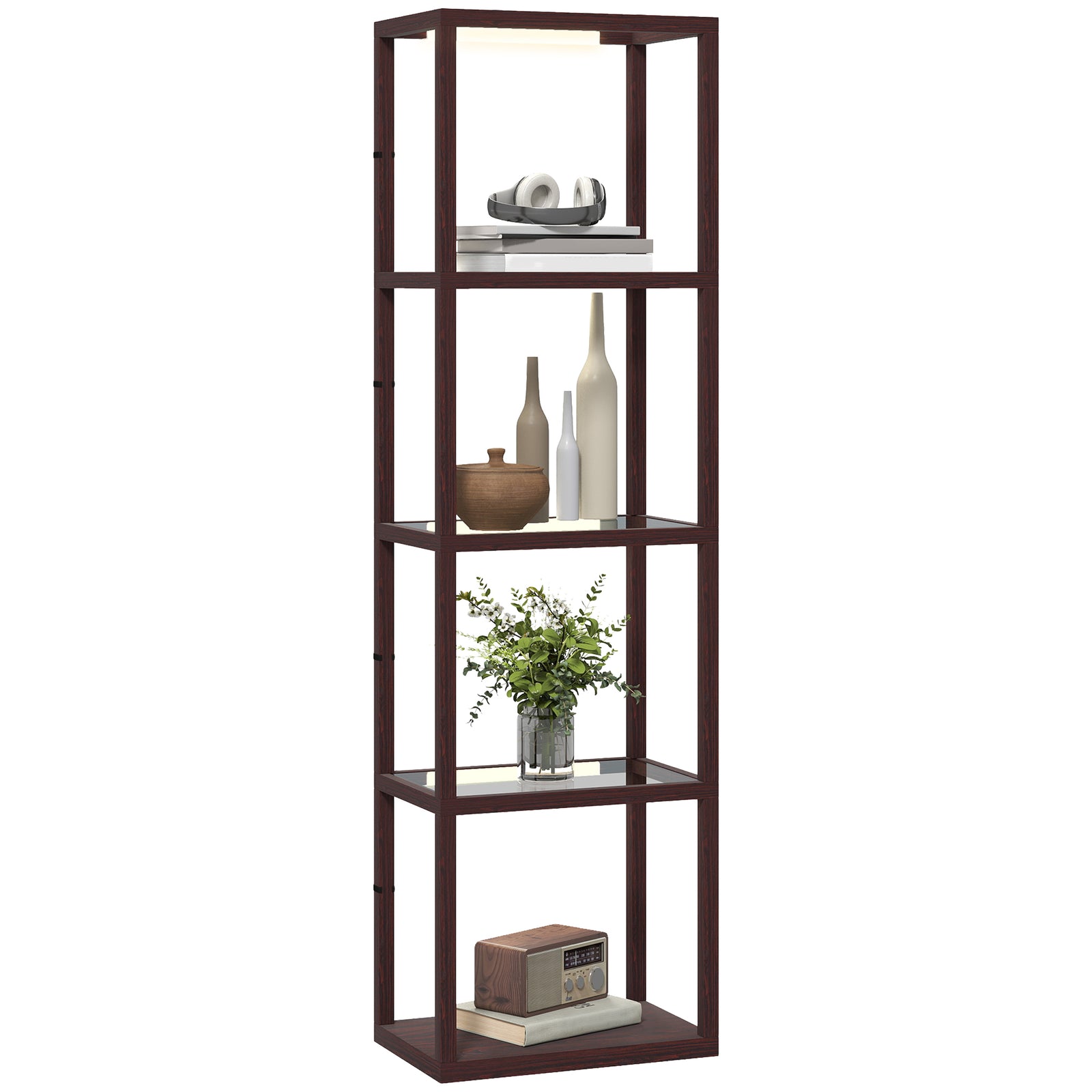 Led Floor Lamp With Glass Shelves, Dimmable Room Lamp | Dark Brown