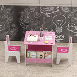 3 Pieces Kids Table And Chair Set With Bookshelves, Pink