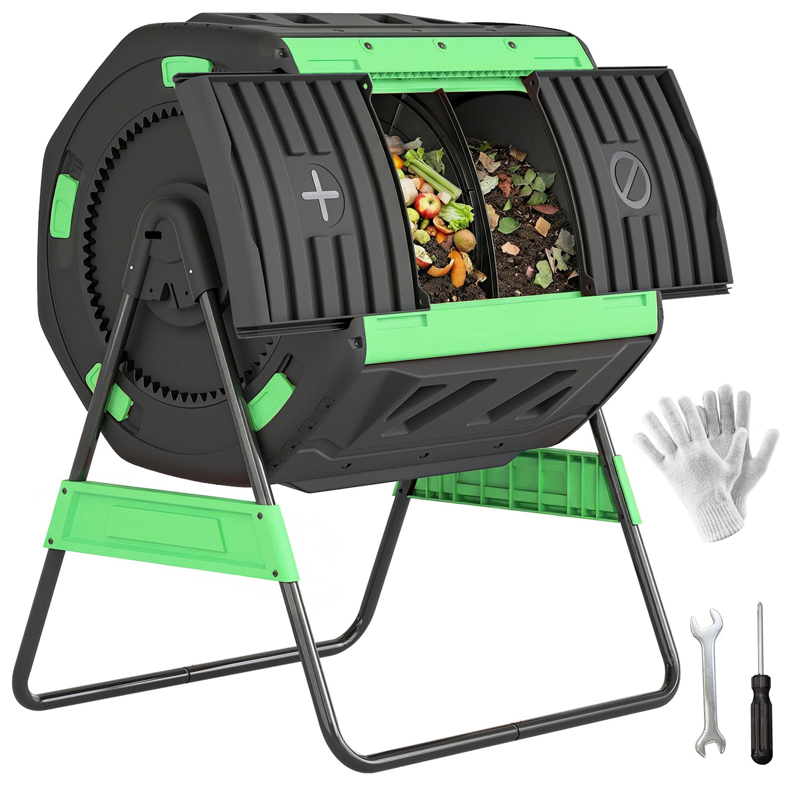 Outsunny 200l Compost Bin, Dual Chamber Rotating Tumbling Composter