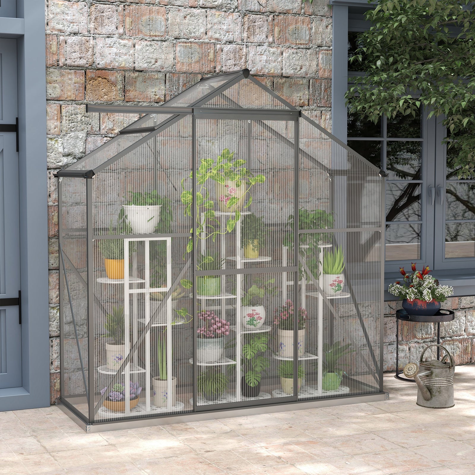 6x2.5ft Aluminium Polycarbonate Greenhouse | Dark Gray