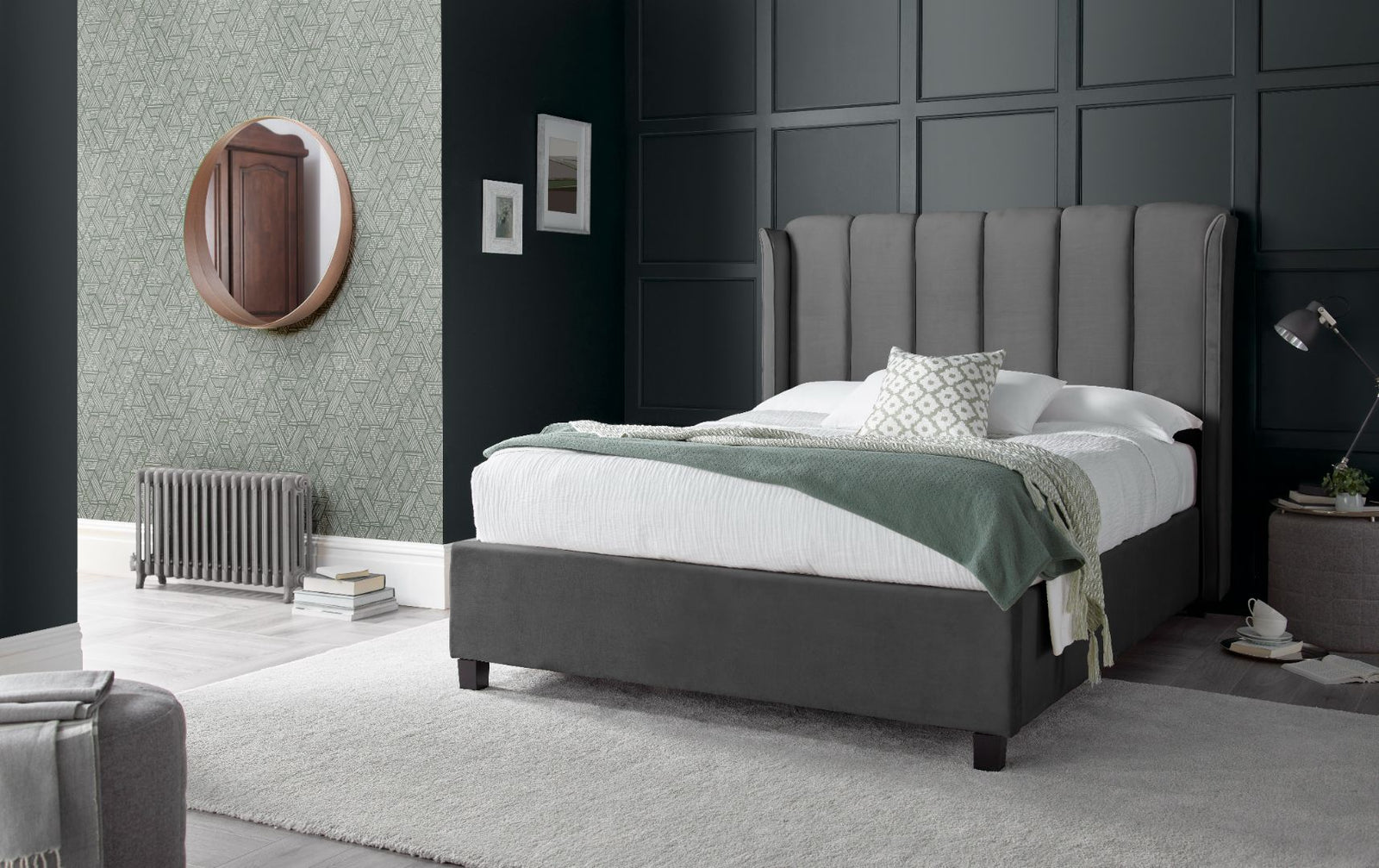 Aurora Velvet Ottoman Bed | Double | Grey