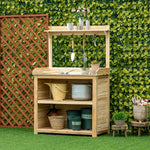 Potting Bench, Metal Tabletop Shelves, Green
