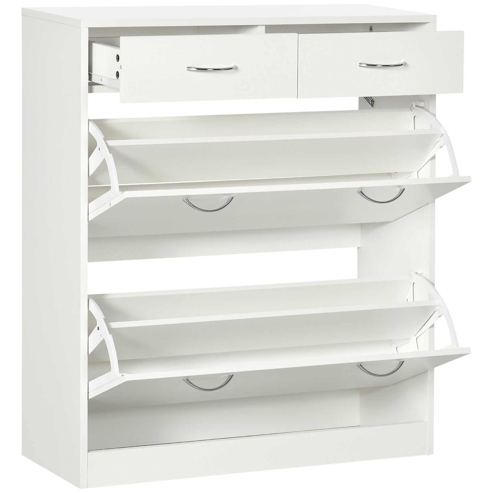 Slim Shoe Cabinet With 2 Flip Drawers For 12 Pairs Of Shoes