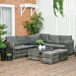 Outsunny 6pc Rattan Set W/ Loveseats Footstools Table Cushions