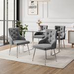 Grey Velvet Tufted Dining Chair With Padded Cushion Elegant Upholstered Accent Chair With Button Back