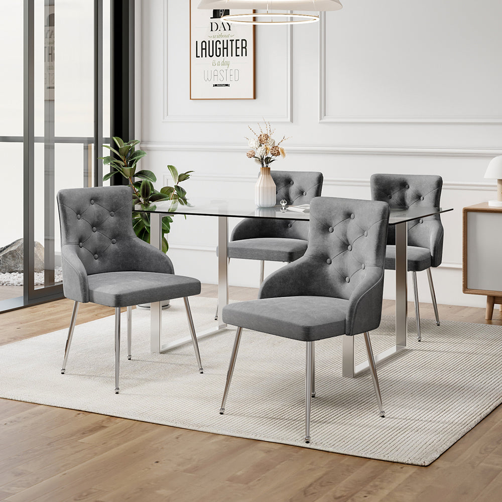 Grey Velvet Tufted Dining Chair With Padded Cushion Elegant Upholstered Accent Chair With Button Back