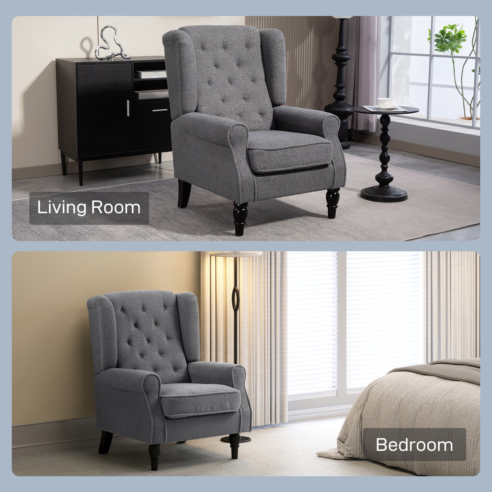 Accent Armchair Home Furniture Retro Tufted Club Wood | One Size | Charcoal Grey