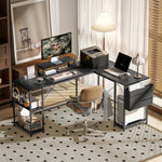 168cm Reversible L Shaped Desk, 240cm Two Person Desk | One Size | Black
