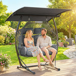 Outsunny Double Hanging Egg Chair With Canopy, Egg Swing Chair, Dark Grey