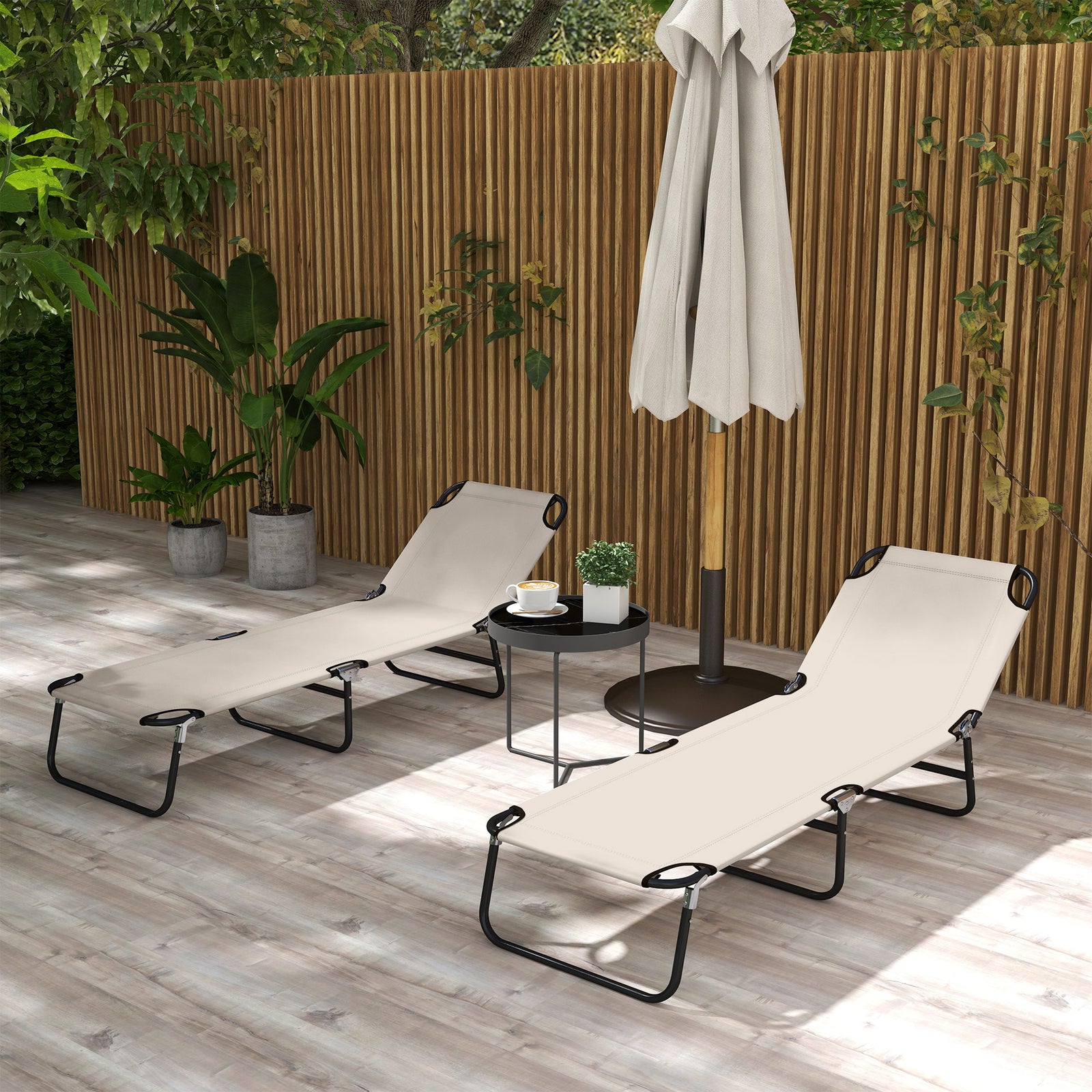 Set Of 2 Folding Beach Chairs W/ Adjustable Back | Set of 2 | Cream