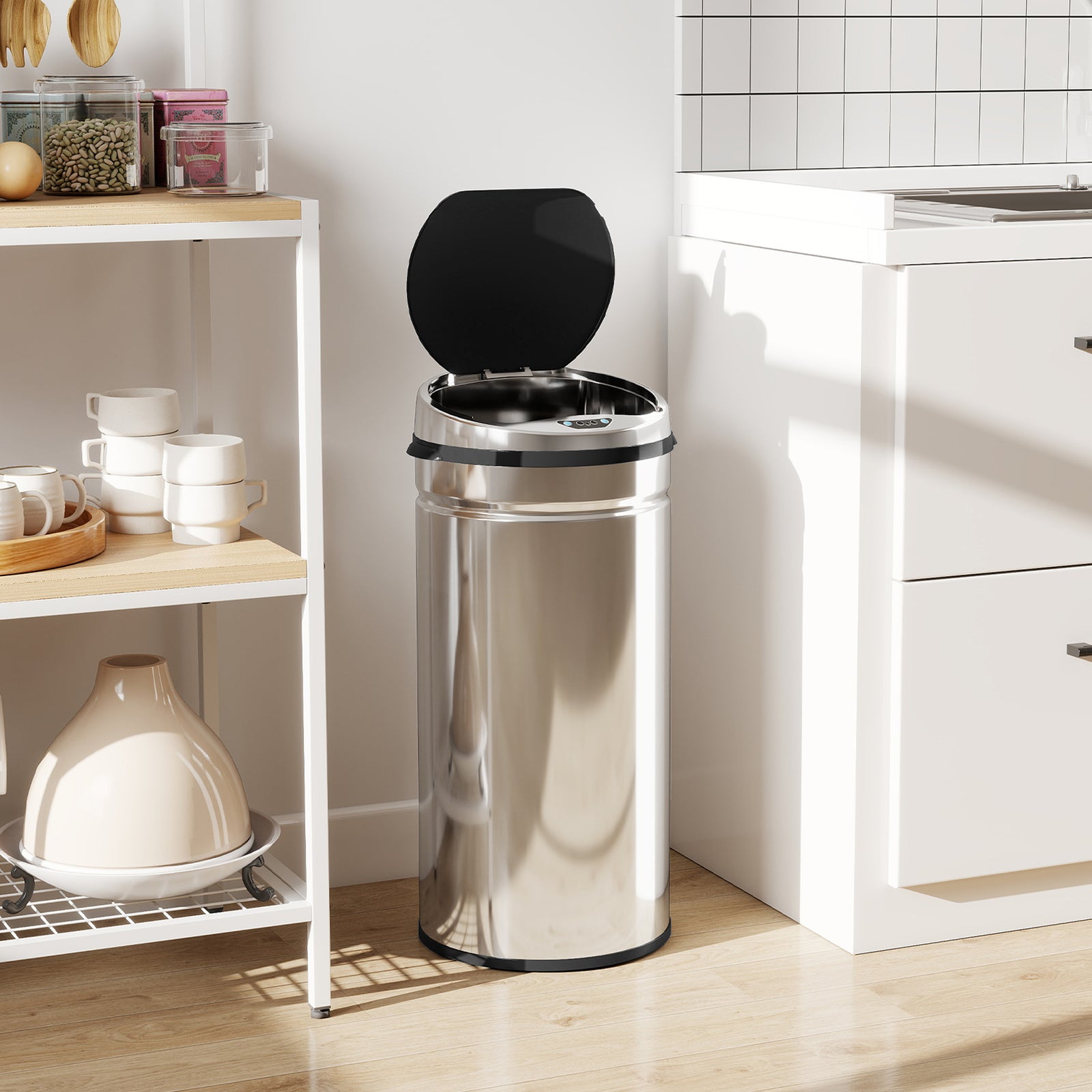 HOMCOM 42l Sensor Bin, Stainless Steel Kitchen Bin With Automatic Close