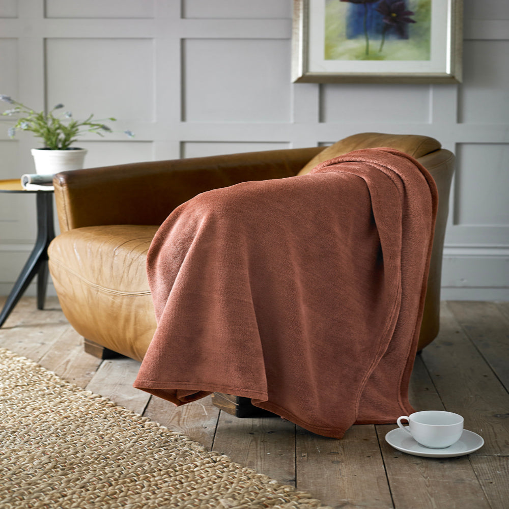 Snuggle Touch Microfibre Supersoft Fleece Throw | 140cm x 180cm | Cinnamon
