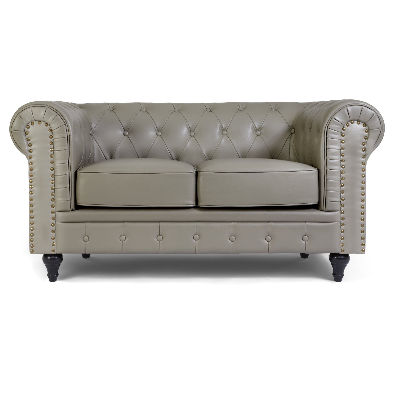 Button Tufted Faux Leather Living Room Sofa - 2 Seater | Grey