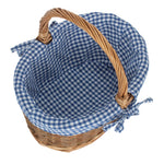 Blue Checked Lined Country Oval Wicker Shopping Basket | Set-of-2 | Blue