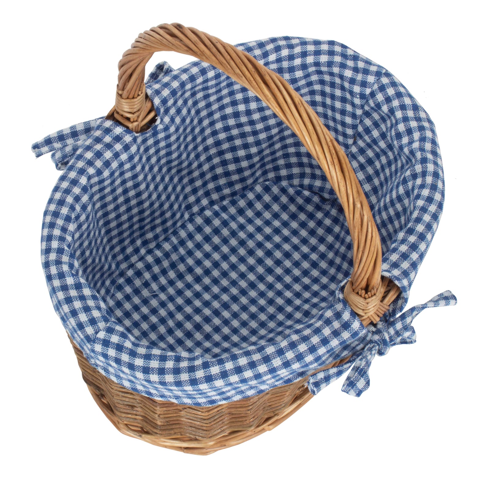 Blue Checked Lined Country Oval Wicker Shopping Basket | Set-of-2 | Blue