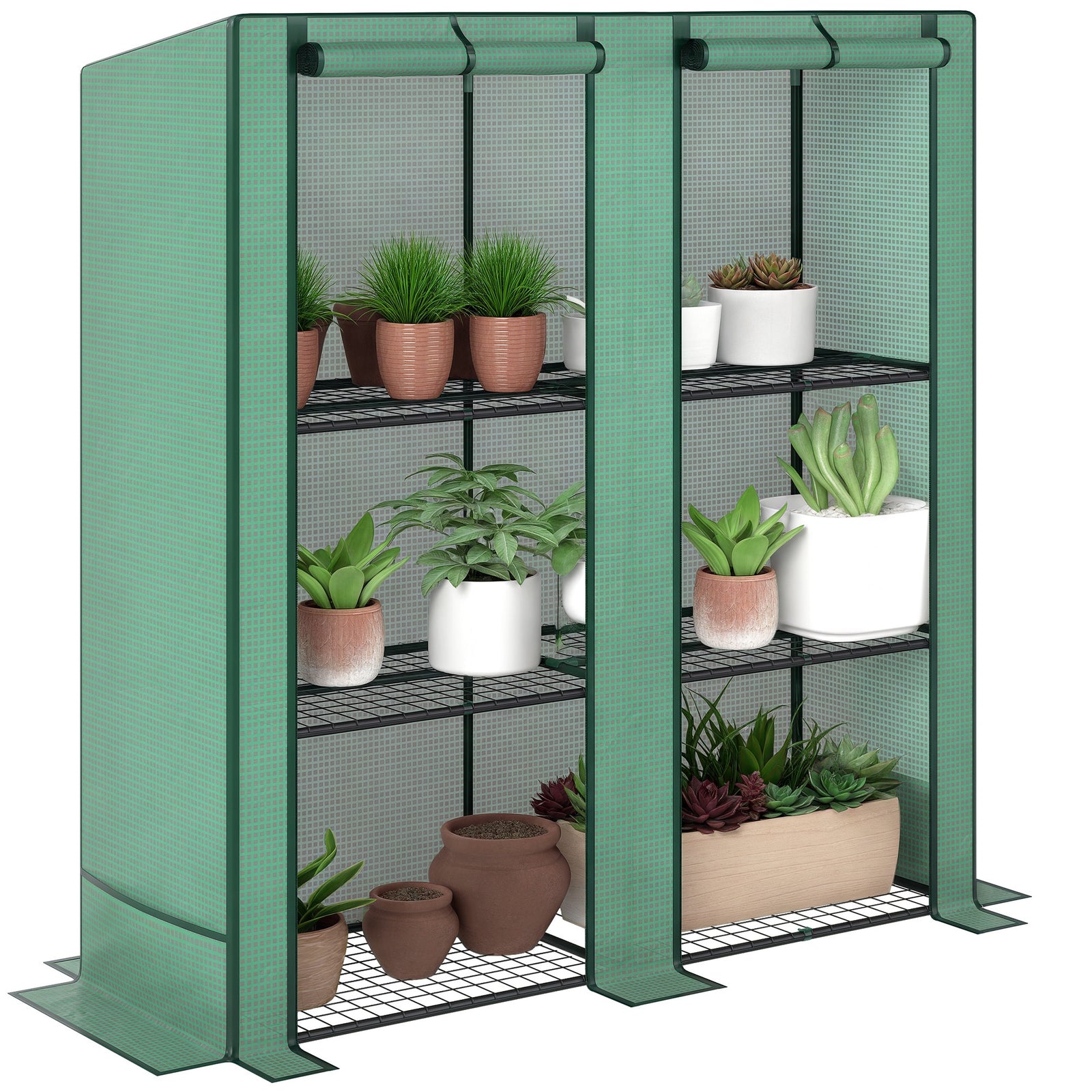 3 Tier Lean-to Mini Greenhouse With Green Hemmed Edging