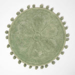 Floral Tufted Round Bathmat With Pom Poms | 60cm | Sage Green