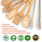 BlauKe Wooden Kitchen Utensils Set Of 8 - Non-stick Bamboo Cooking Utensils - Wooden Spatulas, Wooden Spoons, Tong, Utensil Holder