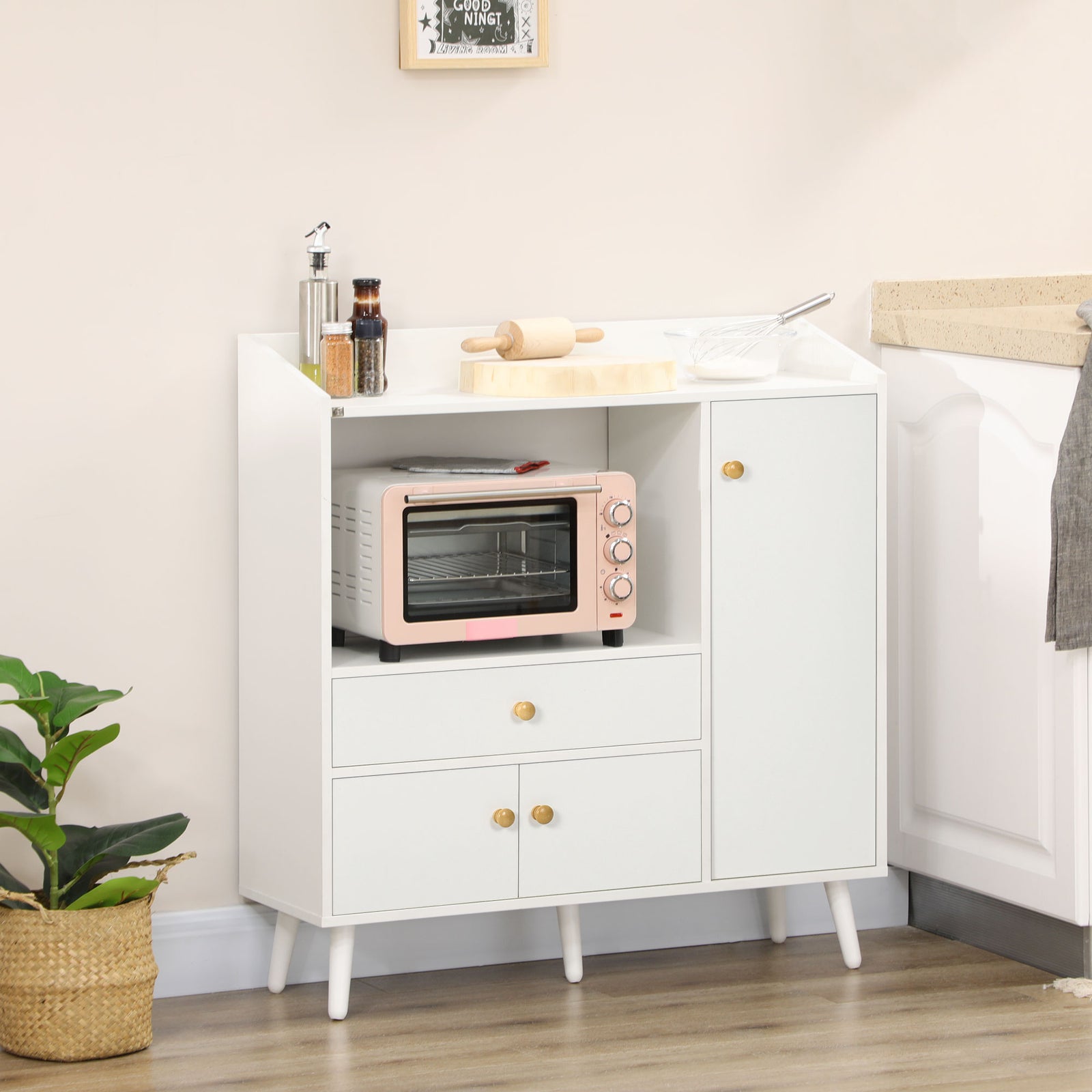 HOMCOM Freestanding Microwave Cabinet With Drawer