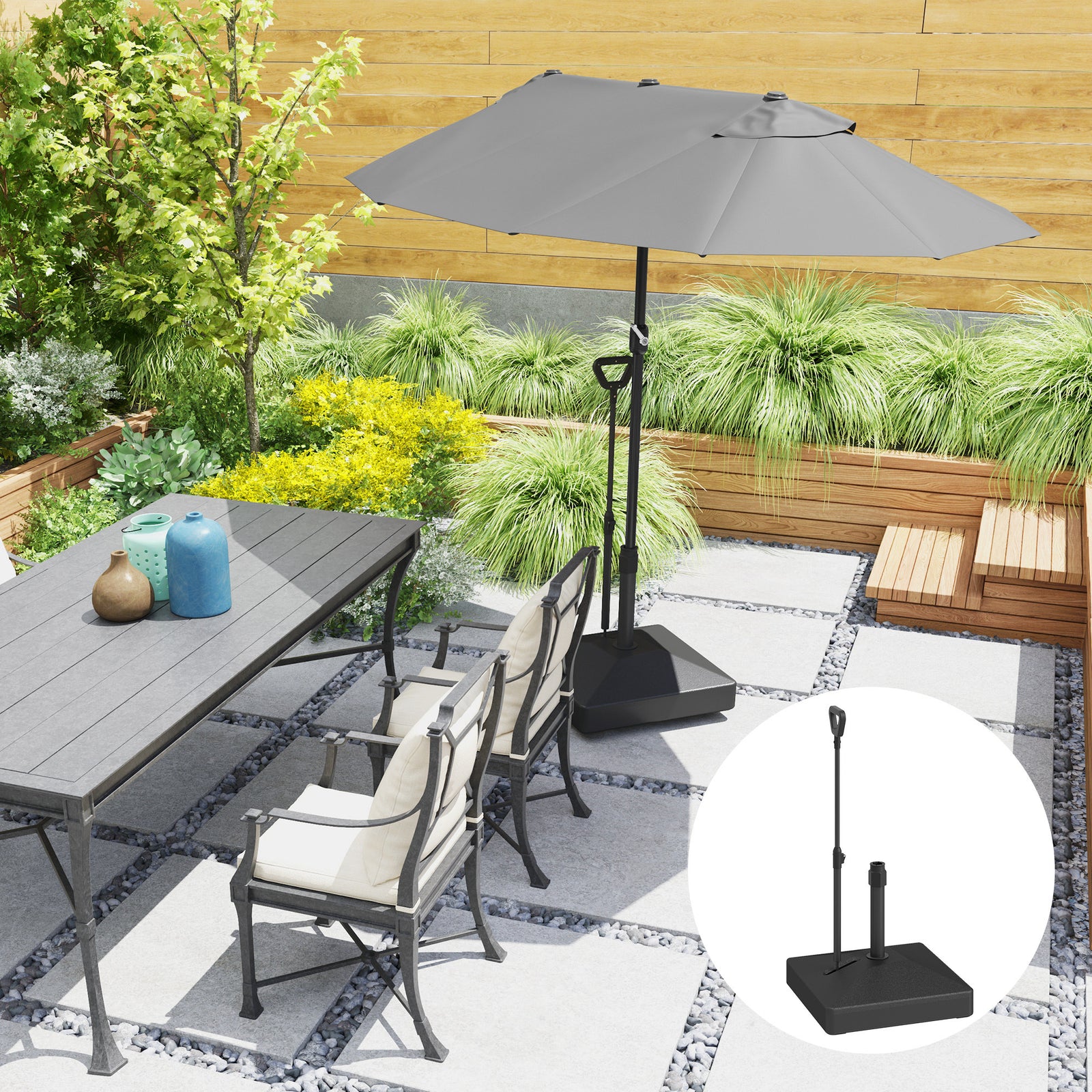 Garden Parasol Base Parasol Stand, Sand/water Filled, Black
