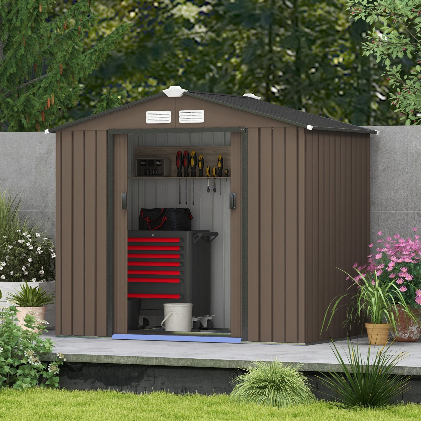 Garden Shed Storage Unit W/locking Door Floor Foundation | Brown