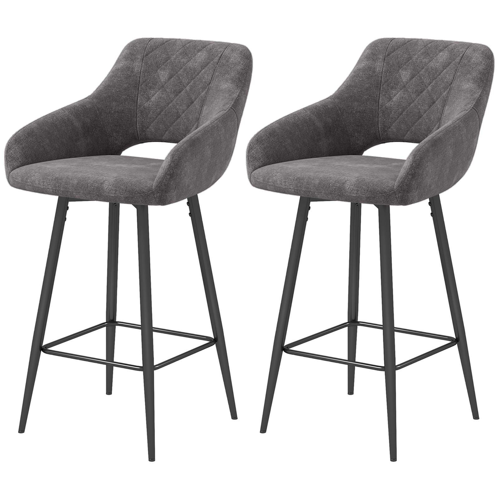 Velvet-touch Bar Stools Counter Set Of 2 | Dark Gray