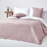 Paragon Diamond Pattern Geometric Velvet Bedspread | 200cm x 200cm | Dusky Pink
