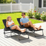 Folding Sun Loungers With 5-level Back, Cup Holder | Black