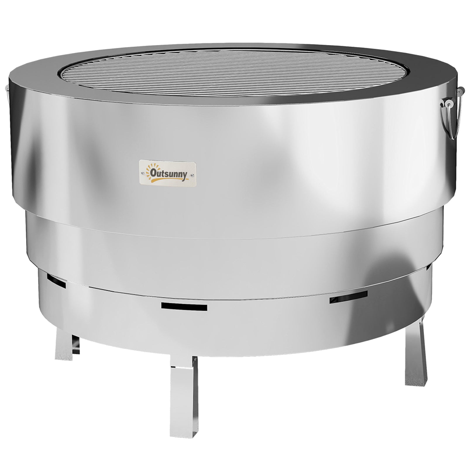 Stainless Steel Fire Pit W/ Grill, Silver