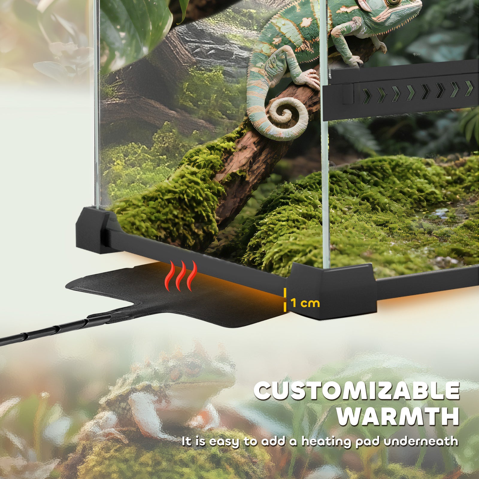 Glass Terrarium, Reptile Vivarium With Stone Background | 48l | Black
