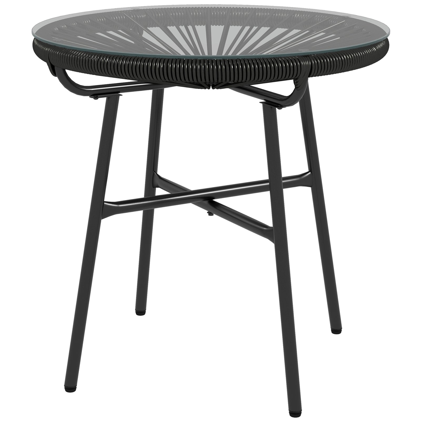 Rattan Side Table W/ Tempered Glass Tabletop