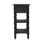 Heritage Turned-leg Side Table,1 Drawer, 2 Open Shelves, Dark brown