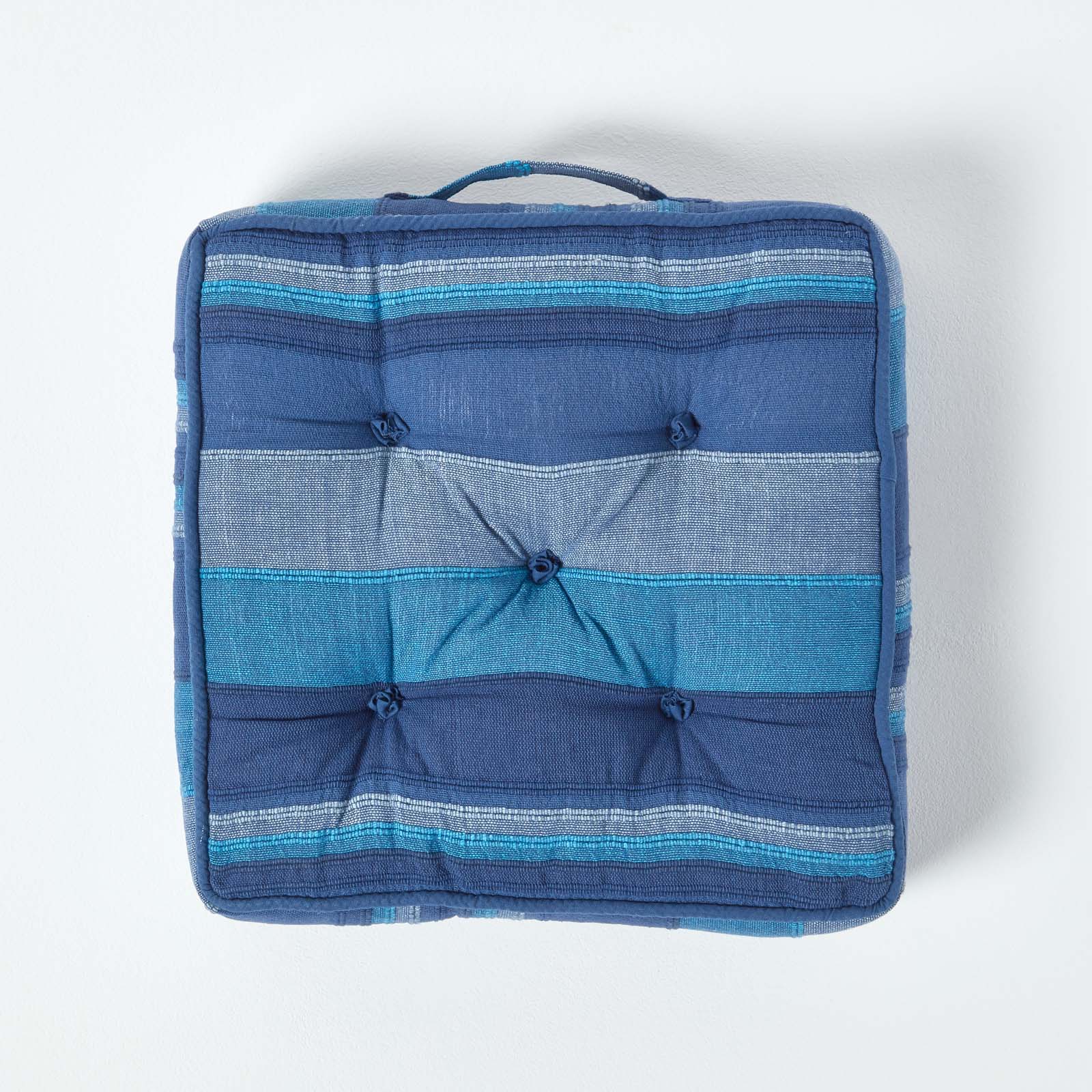 Morocco Striped Cotton Floor Cushion | 40cm x 40cm | Blue