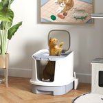 Cat Litter Box, Hooded Cat Litter Tray With Lid, Scoop, Grey
