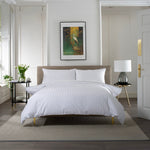 Loxley 100% Cotton Duvet Cover Set – 240tc White Sateen Stripe With Piped Edge | Double | White