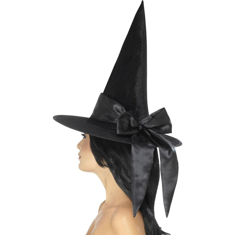 Deluxe Witch Hat, Black, With Black Bow