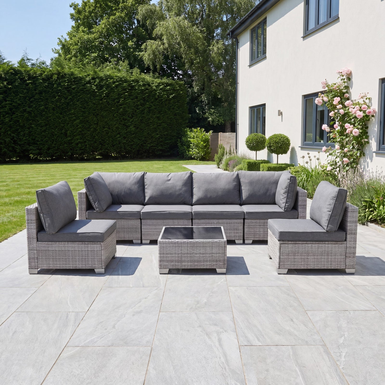 Saviano 6 Seat Modular Rattan Conversation Set | Grey