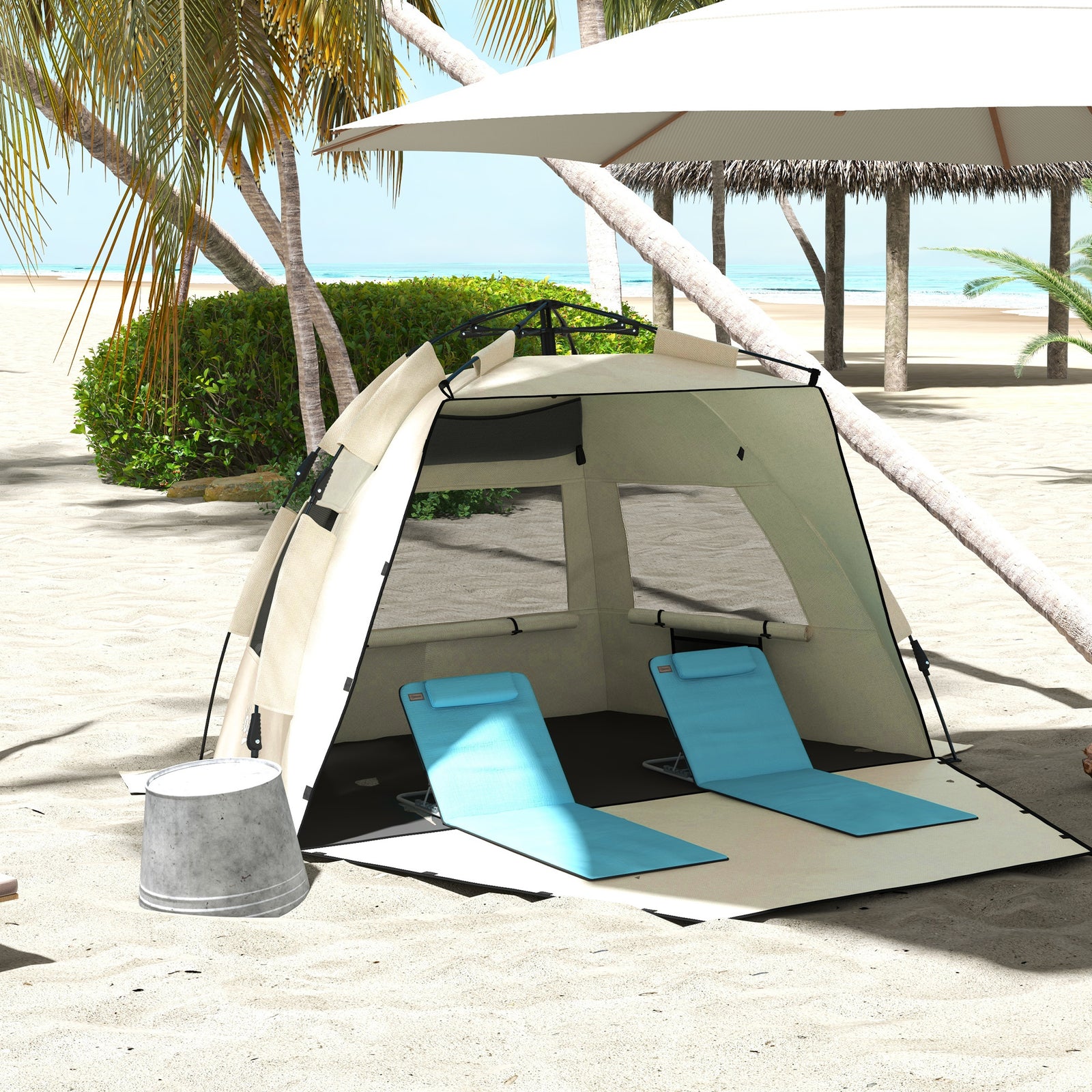 Pop Up Beach Tent For 2-3 Person With Carry Bag, Upf15+ | Khaki