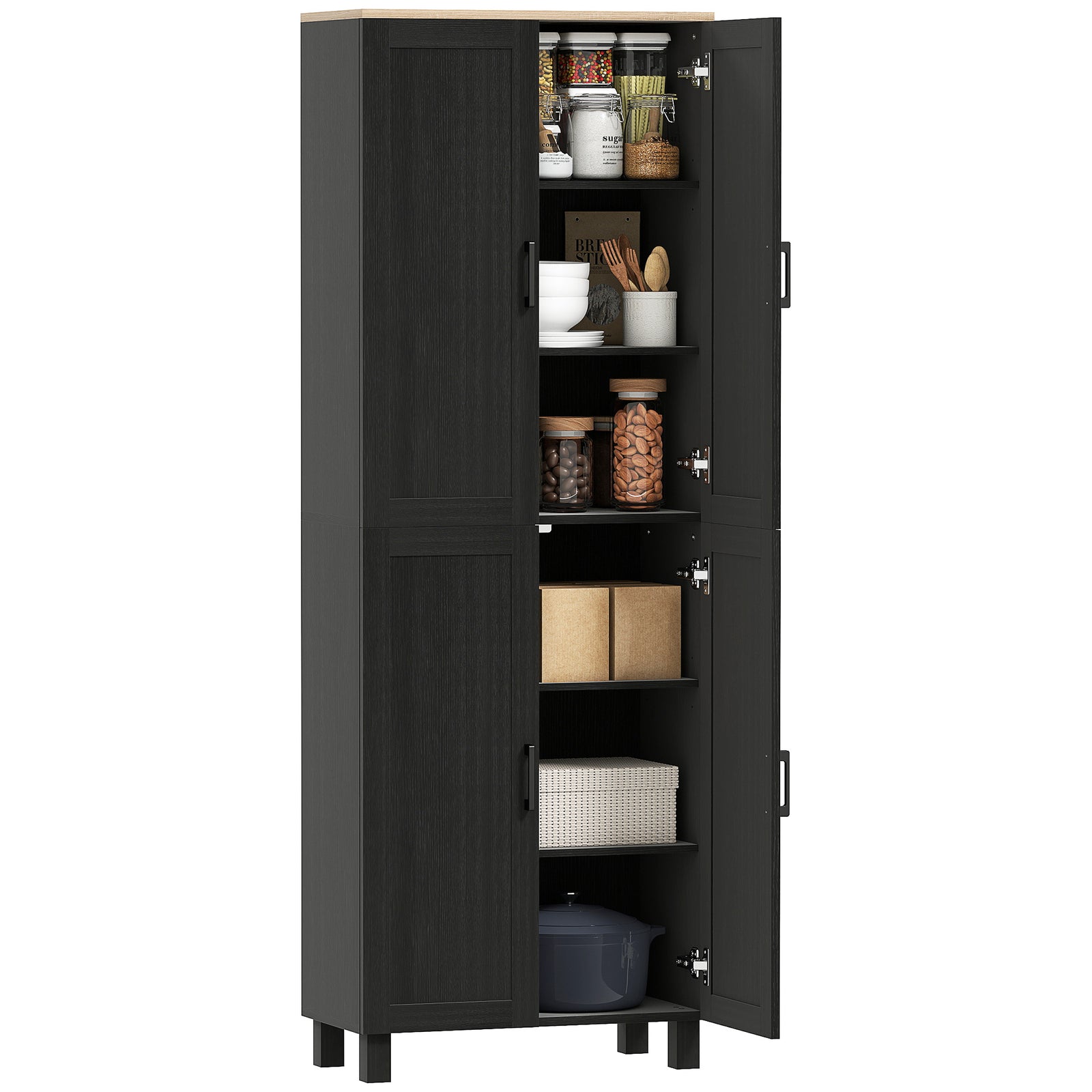Modern Kitchen Cupboard Storage Cabinet With 4 Shelves | Black