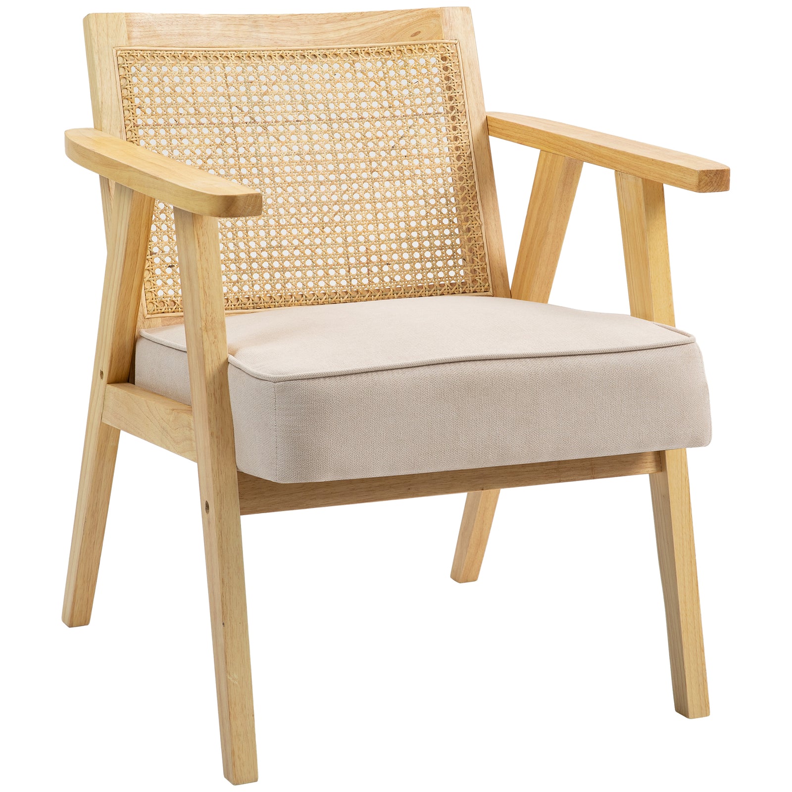 Rattan Armchair With Wood Frame Seat Cushion Bedroom