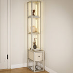 Floor Lamp With Shelves, Led Standing Lamp With Fabric Drawer | Oak
