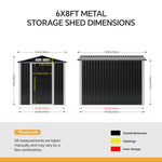 Breeins 6 X 8ft Heavy Duty Metal Outdoor Storage Shed with Apex Roof, Double Sliding Doors & Vents, Lockable Garden Tool Storage House for Backyard Patio Lawn