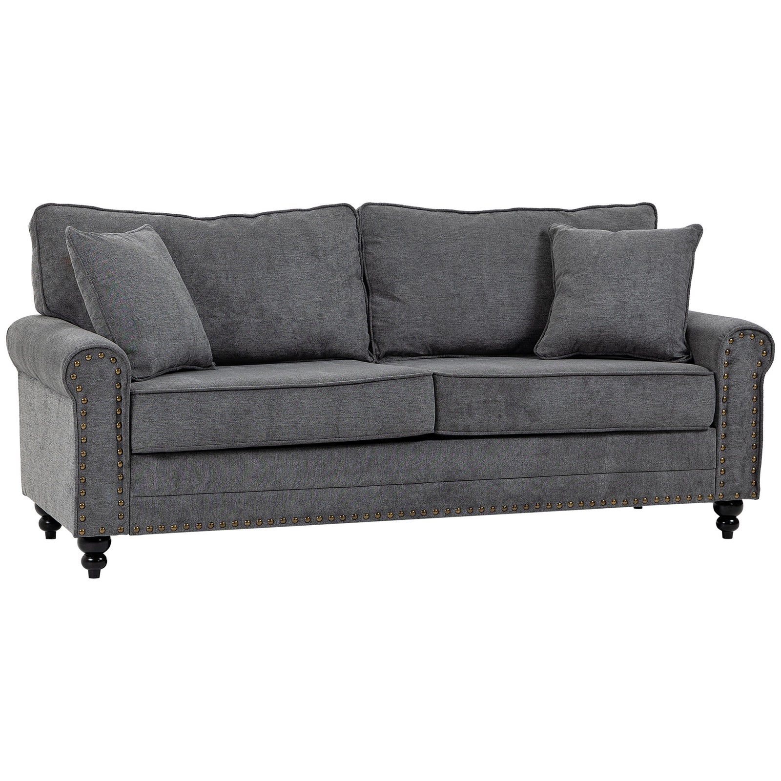 Fabric Sofa 3 Seater Sofa With Throw Pillow | One Size | Gray