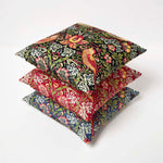 William Morris Strawberry Thief Velvet Cushion | 45cm x 45cm | Black