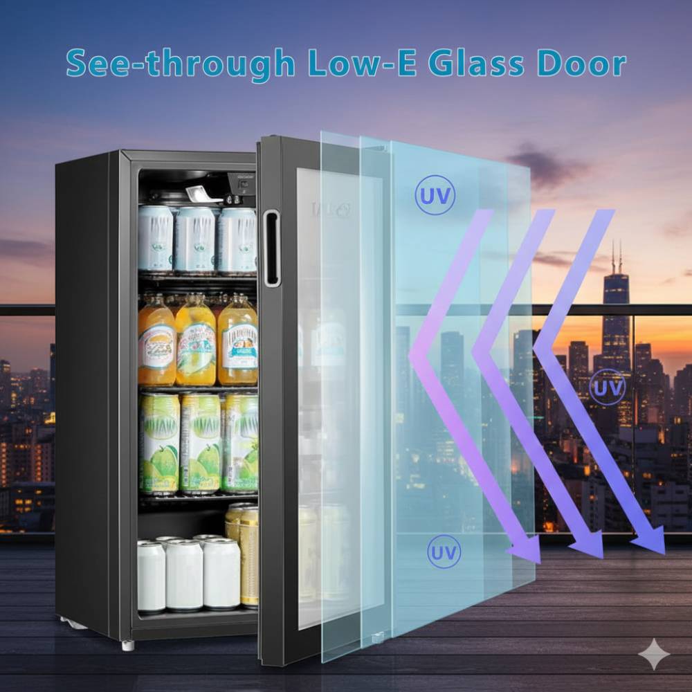 93L Compact Beverage Fridge with LED Display, Reversible Glass Door & Adjustable Shelves