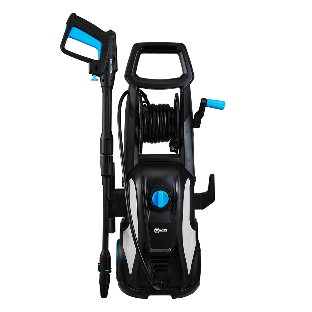 1600w Electric Pressure Washer, 90 Bar High Power Cleaner With Hose Reel, Foam Nozzle & 5m Hose, Portable Outdoor Cleaning Machine | Black