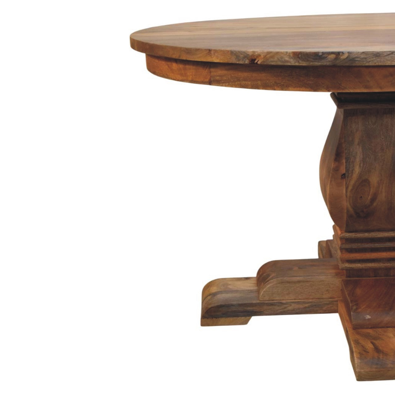 Valentina Round Dining Table – Solid Wood, Sculpted Pedestal Base