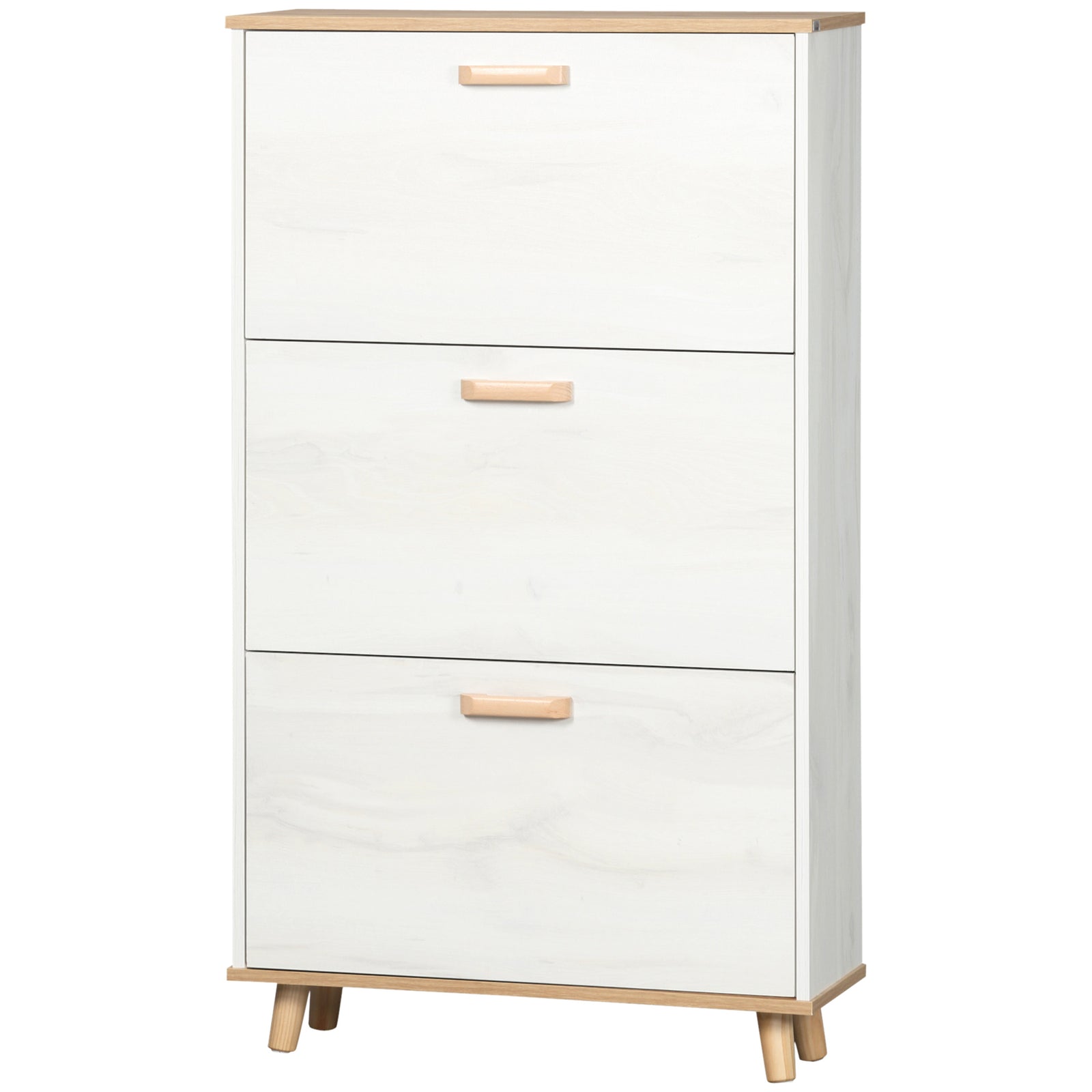 12 Pair Slim Shoe Storage Cabinet W/ 3 Flip Drawers | One Size | Cream