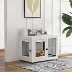 Dog Crate Table W/ Cushion Two Doors - White | White